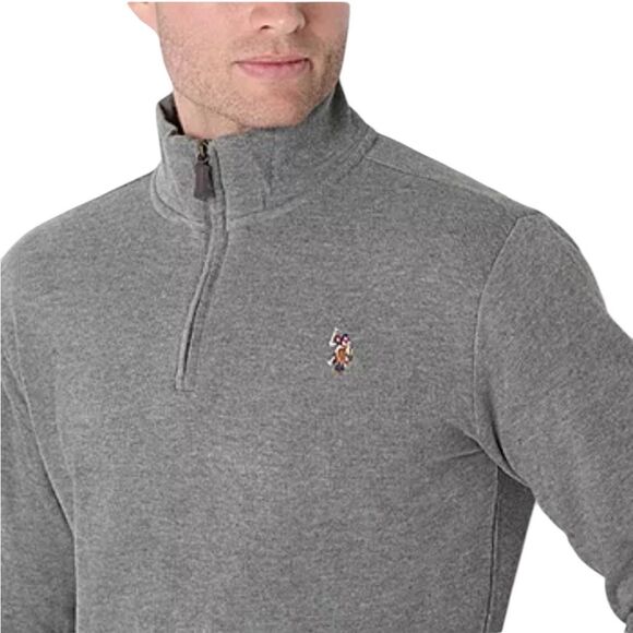 US Polo Assn. Men’s Quarter Zip Ribbed Mock Neck Pullover Sweater Gray Sz 3XL - Picture 2 of 11